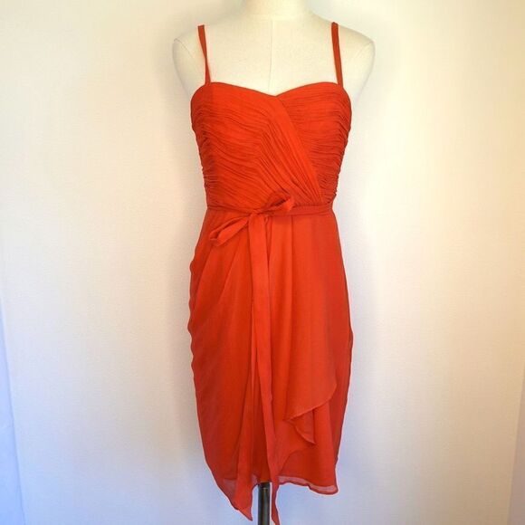 J.Crew Silk Ruched and Draped Spaghetti Strap Elegant Prom or Party Dress Coral - Picture 1 of 16